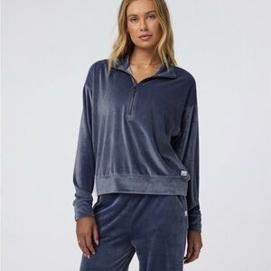 NWOT Vuori Women’s Velour Half-Zip Pullover Athleisure Top Size in Azure Blue XS